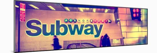 Panoramic View - Entrance of a Subway Station in Times Square - Urban Street Scene by Night-Philippe Hugonnard-Mounted Photographic Print