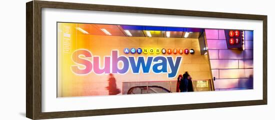 Panoramic View - Entrance of a Subway Station in Times Square - Urban Street Scene by Night-Philippe Hugonnard-Framed Photographic Print