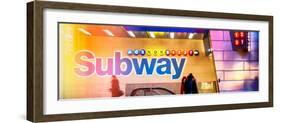 Panoramic View - Entrance of a Subway Station in Times Square - Urban Street Scene by Night-Philippe Hugonnard-Framed Photographic Print