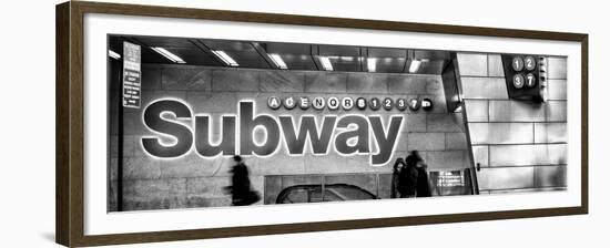 Panoramic View - Entrance of a Subway Station in Times Square - Urban Street Scene by Night-Philippe Hugonnard-Framed Premium Photographic Print