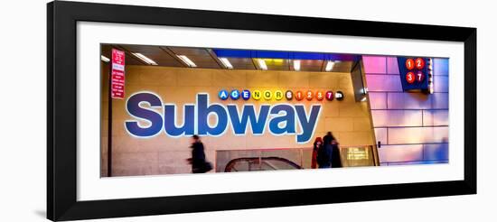 Panoramic View - Entrance of a Subway Station in Times Square - Urban Street Scene by Night-Philippe Hugonnard-Framed Photographic Print