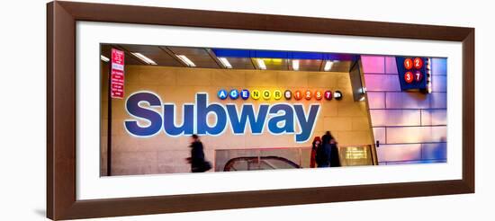 Panoramic View - Entrance of a Subway Station in Times Square - Urban Street Scene by Night-Philippe Hugonnard-Framed Photographic Print