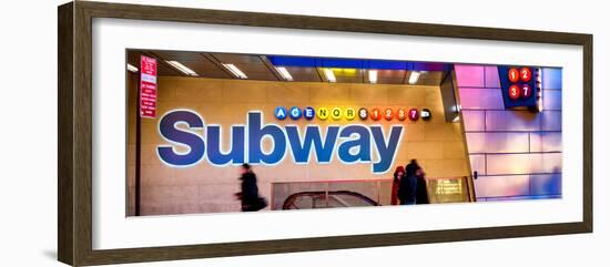 Panoramic View - Entrance of a Subway Station in Times Square - Urban Street Scene by Night-Philippe Hugonnard-Framed Photographic Print