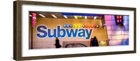 Panoramic View - Entrance of a Subway Station in Times Square - Urban Street Scene by Night-Philippe Hugonnard-Framed Photographic Print