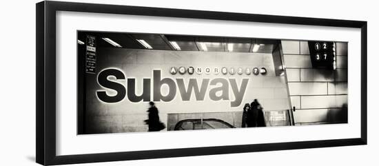 Panoramic View - Entrance of a Subway Station in Times Square - Urban Street Scene by Night-Philippe Hugonnard-Framed Premium Photographic Print