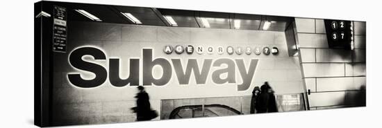 Panoramic View - Entrance of a Subway Station in Times Square - Urban Street Scene by Night-Philippe Hugonnard-Stretched Canvas