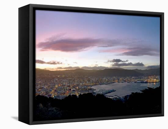 Panoramic View from Mount Victoria at Sunset, of Wellington, North Island, New Zealand-Don Smith-Framed Stretched Canvas