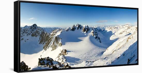 Panoramic view from summit of Hintere Jamspitze. Switzerland, Europe.-ClickAlps-Framed Stretched Canvas