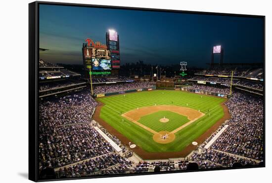 Panoramic view of 29,183 baseball fans at Citizens Bank Park, Philadelphia, PA, who are watching...-null-Framed Stretched Canvas