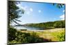 Panoramic View of A Lake with Boat from A Forest in Northern Norway-Lamarinx-Mounted Photographic Print