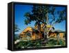 Panoramic View of a Log Cabin on a Hill-null-Framed Stretched Canvas