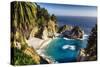 Panoramic View Of A Small Cove With A Waterfall-George Oze-Stretched Canvas