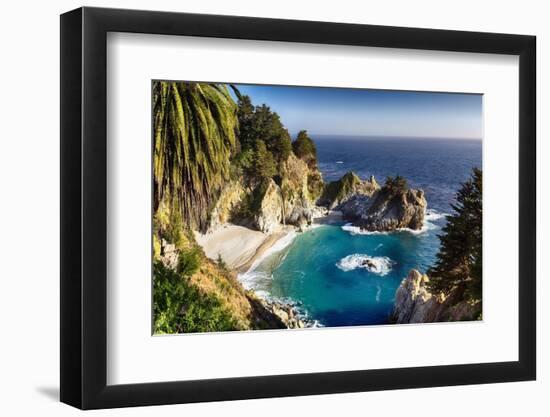 Panoramic View Of A Small Cove With A Waterfall-George Oze-Framed Premium Photographic Print