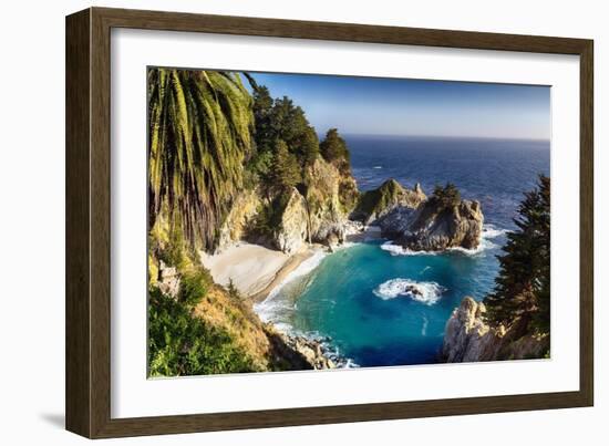 Panoramic View Of A Small Cove With A Waterfall-George Oze-Framed Photographic Print