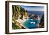 Panoramic View Of A Small Cove With A Waterfall-George Oze-Framed Photographic Print