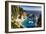 Panoramic View Of A Small Cove With A Waterfall-George Oze-Framed Photographic Print