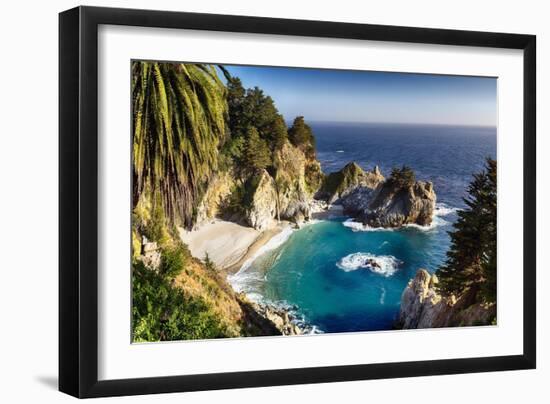 Panoramic View Of A Small Cove With A Waterfall-George Oze-Framed Photographic Print