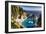 Panoramic View Of A Small Cove With A Waterfall-George Oze-Framed Photographic Print