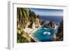 Panoramic View Of A Small Cove With A Waterfall-George Oze-Framed Photographic Print