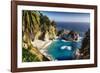 Panoramic View Of A Small Cove With A Waterfall-George Oze-Framed Photographic Print