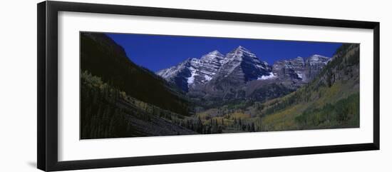 Panoramic View of Autumn Colors of Aspens Reflecting in Lake under Maroon Bells-null-Framed Photographic Print