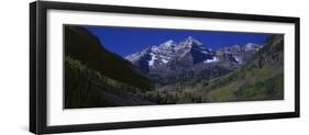 Panoramic View of Autumn Colors of Aspens Reflecting in Lake under Maroon Bells-null-Framed Photographic Print