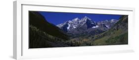 Panoramic View of Autumn Colors of Aspens Reflecting in Lake under Maroon Bells-null-Framed Photographic Print