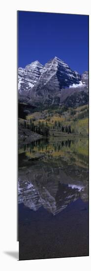 Panoramic View of Autumn Colors of Aspens Reflecting in Lake under Maroon Bells-null-Mounted Photographic Print