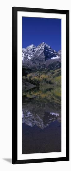 Panoramic View of Autumn Colors of Aspens Reflecting in Lake under Maroon Bells-null-Framed Photographic Print