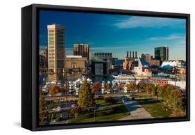 Panoramic view of Baltimore Inner Harbour, Maryland - shot from Federal Park Hill-null-Framed Stretched Canvas