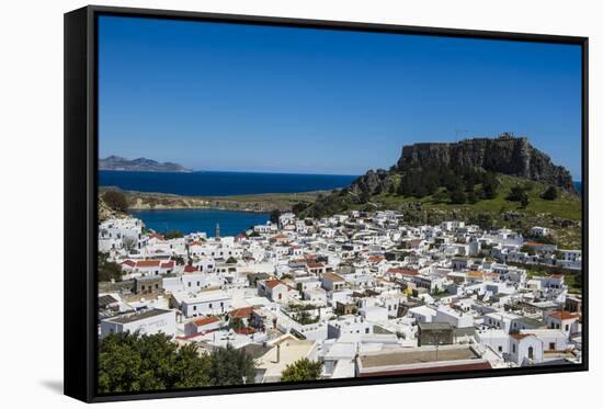 Panoramic View of Beautiful Lindos Village with its Castle (Acropolis)-Michael Runkel-Framed Stretched Canvas