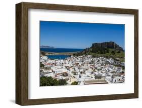 Panoramic View of Beautiful Lindos Village with its Castle (Acropolis)-Michael Runkel-Framed Photographic Print