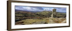 Panoramic view of Bowerman's Nose granite rock formation, near Manaton, Dartmoor National Park-Stuart Black-Framed Photographic Print