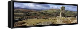 Panoramic view of Bowerman's Nose granite rock formation, near Manaton, Dartmoor National Park-Stuart Black-Framed Stretched Canvas