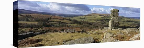 Panoramic view of Bowerman's Nose granite rock formation, near Manaton, Dartmoor National Park-Stuart Black-Stretched Canvas