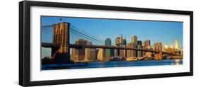 Panoramic View of Brooklyn Bridge and East River at Sunrise with New York City-null-Framed Photographic Print