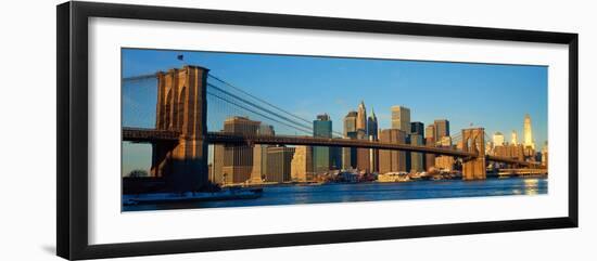 Panoramic View of Brooklyn Bridge and East River at Sunrise with New York City-null-Framed Photographic Print