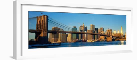 Panoramic View of Brooklyn Bridge and East River at Sunrise with New York City-null-Framed Photographic Print