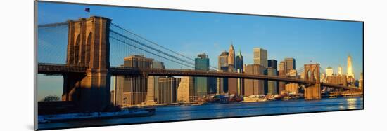 Panoramic View of Brooklyn Bridge and East River at Sunrise with New York City-null-Mounted Photographic Print