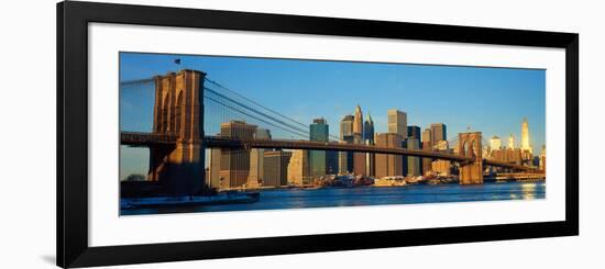 Panoramic View of Brooklyn Bridge and East River at Sunrise with New York City-null-Framed Photographic Print