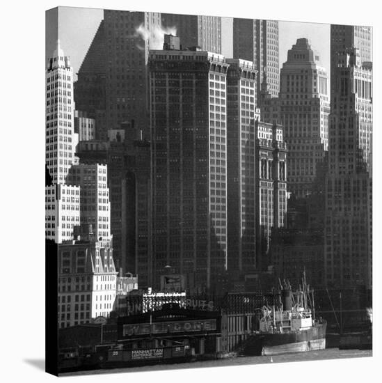 Panoramic View of Buildings in Lower Manhattan Taken from the New Jersey Banks of the Hudson River-Andreas Feininger-Stretched Canvas