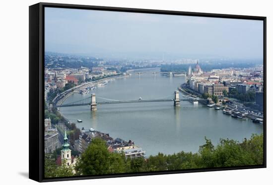 Panoramic View of Danube River and the Buda and Pest Sides of the City from the Citadel-Kimberly Walker-Framed Stretched Canvas