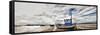 Panoramic View of Fishing Boat Stranded at Low Tide in Poole,Dorset-Adrian Brockwell-Framed Stretched Canvas