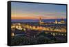 Panoramic view of Florence at sunset, Tuscany, Italy, Europe-Marco Brivio-Framed Stretched Canvas