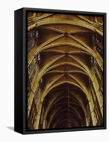 Panoramic View of Interior of Chartres Cathedral Looking up Nave Toward Main Altar-Gjon Mili-Framed Stretched Canvas