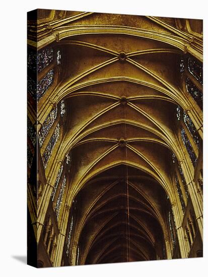 Panoramic View of Interior of Chartres Cathedral Looking up Nave Toward Main Altar-Gjon Mili-Stretched Canvas