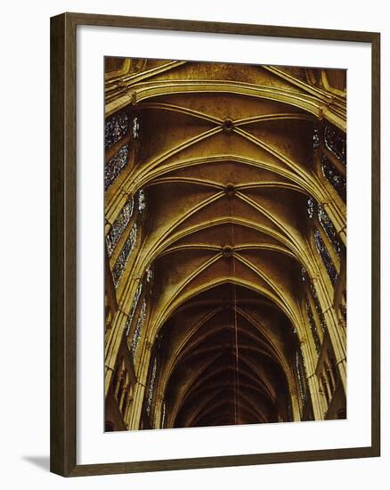 Panoramic View of Interior of Chartres Cathedral Looking up Nave Toward Main Altar-Gjon Mili-Framed Photographic Print