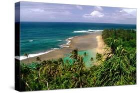 Panoramic view of Kee-e Beach, Kauai, Hawaii-George Oze-Stretched Canvas