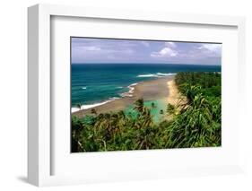 Panoramic view of Kee-e Beach, Kauai, Hawaii-George Oze-Framed Photographic Print