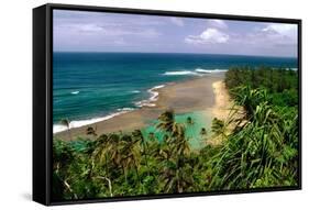 Panoramic view of Kee-e Beach, Kauai, Hawaii-George Oze-Framed Stretched Canvas